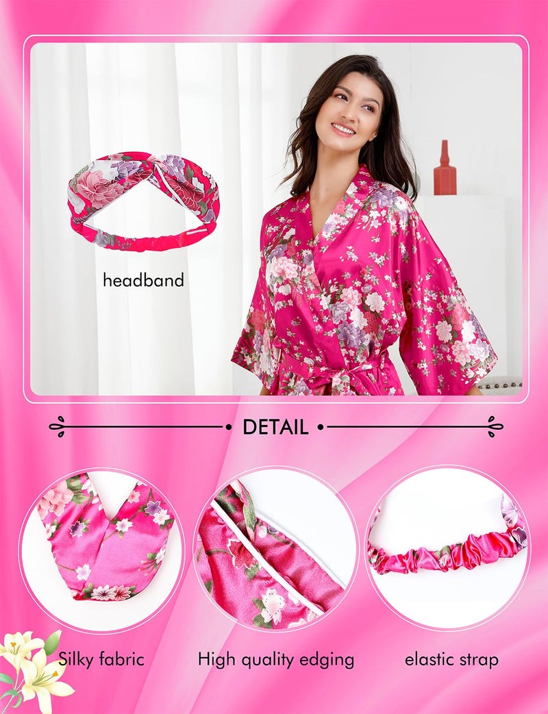 EPLAZA Women Floral Satin Robe Bridal Dressing Gown Wedding Bride Bridesmaid Kimono Sleepwear (Rose, Small-Medium) - Image 4